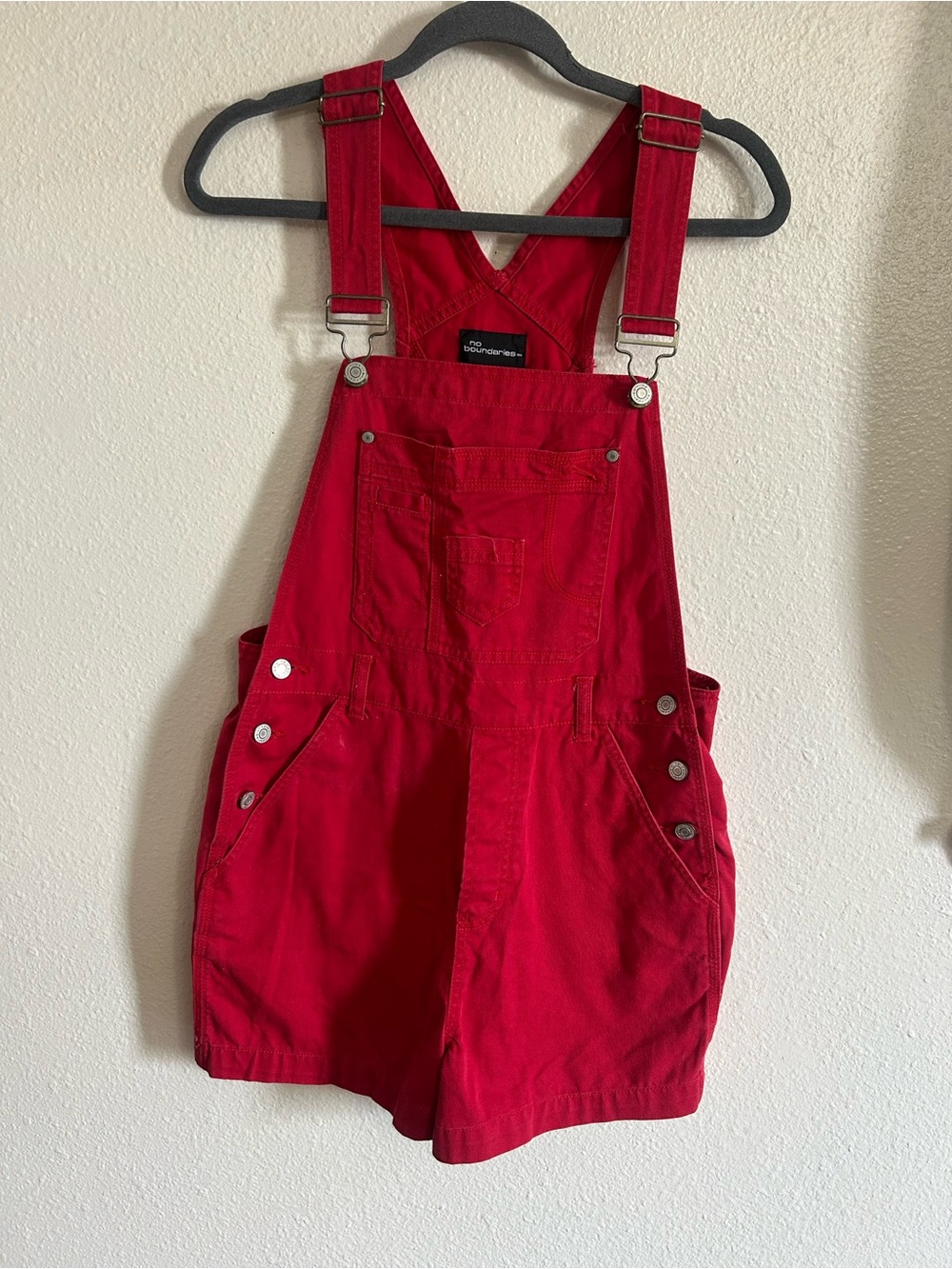 Vintage No Boundaries Red Denim Shorts Overalls Womens Size M